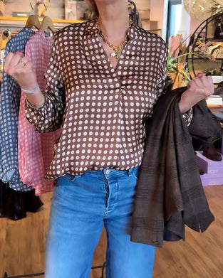 Blouse À Pois Manche Longue Imprimée