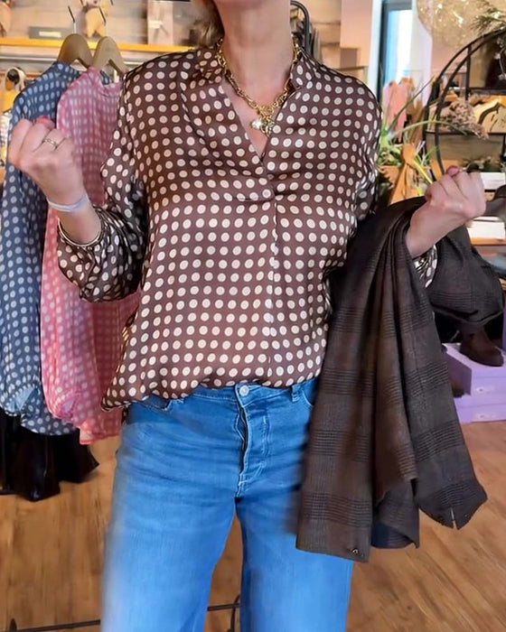 Blouse À Pois Manche Longue Imprimée