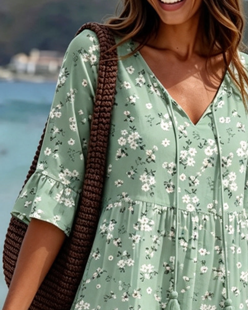 Robe Fleurie Col V Bretelles Fines