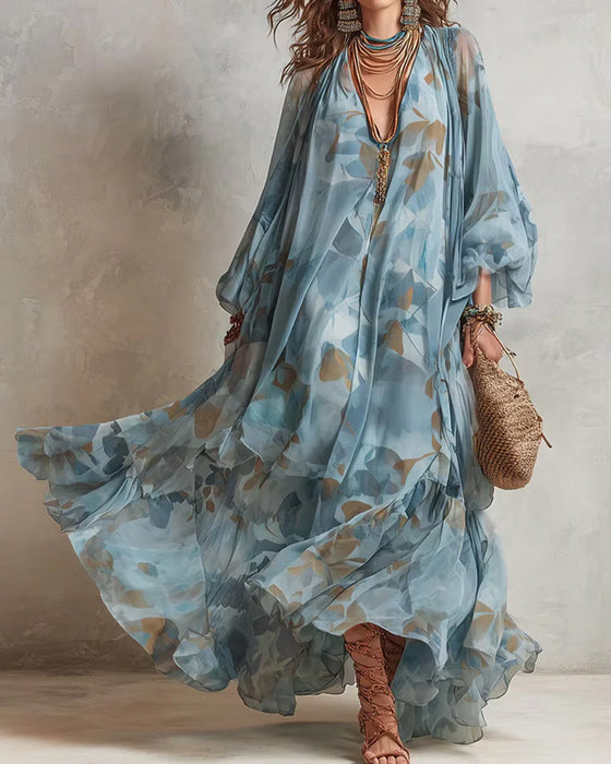 Robe À Décolleté En V Avec Manches Ballon Et Coupe Fluide