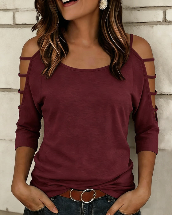 T-Shirt Unie Manche Coude Hors Épaule