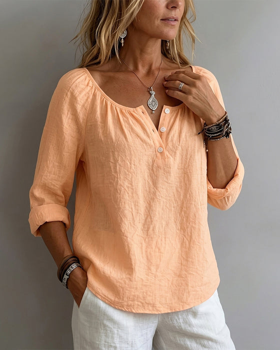 Blouse Unie Demi-Boutonnée