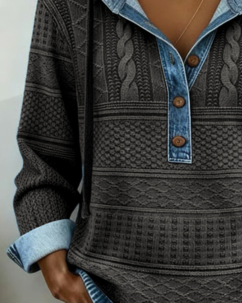 Sweat À Capuche En Jean À Motif Torsade Et Détails Patchwork