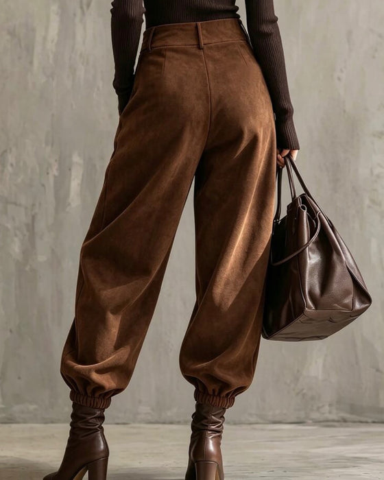 Pantalon Taille Haute Multi-Bouton Poignet Harem