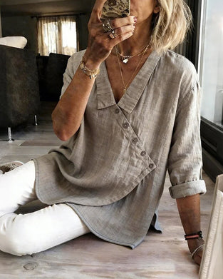 Blouse À Col Avec Patte De Boutonnage Diagonale Asymétrique