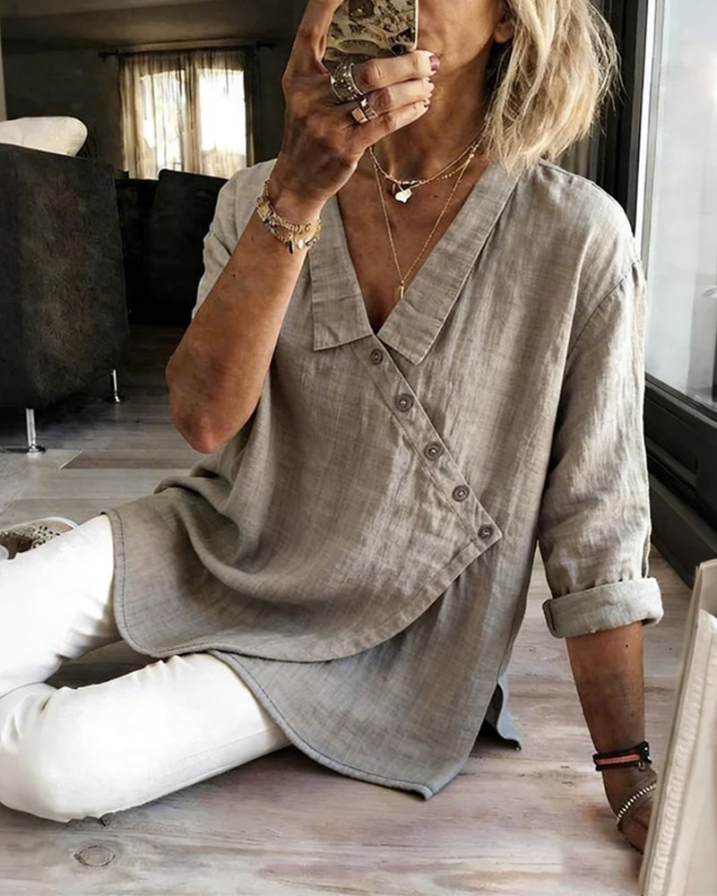 Blouse À Col Avec Patte De Boutonnage Diagonale Asymétrique