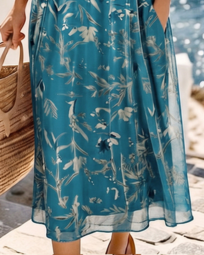 Robe Floral Encolure Ronde Maxi