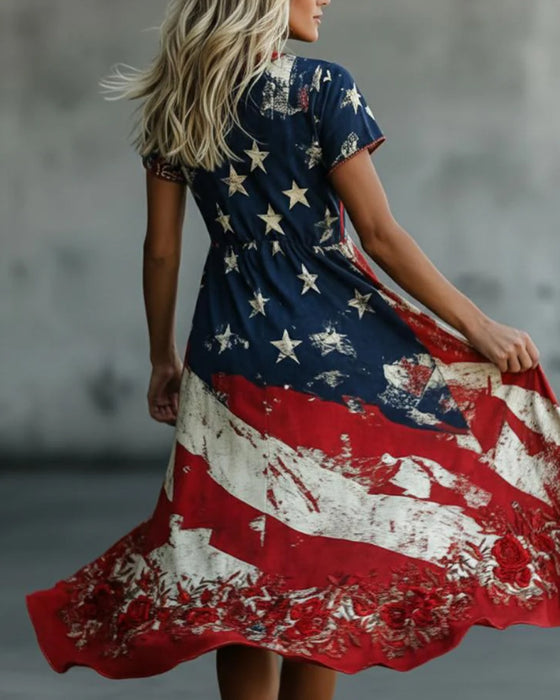 Robe Drapeau Col Rond Taille Coupe A