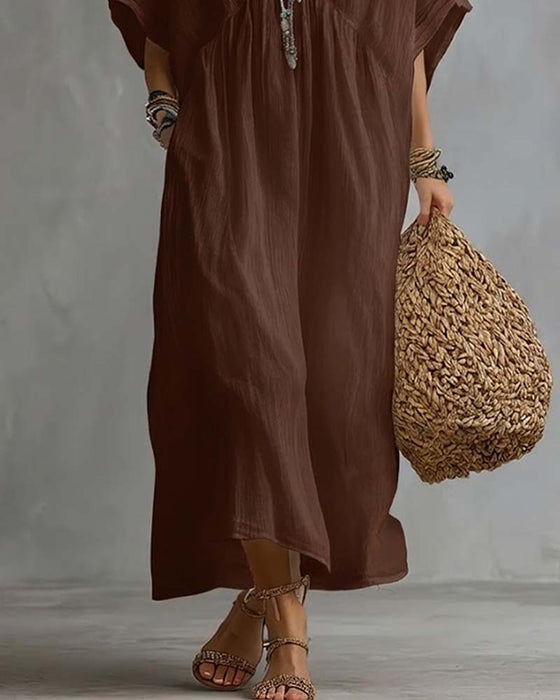 Robe Col En V Manches Chauve-Souris Évasée