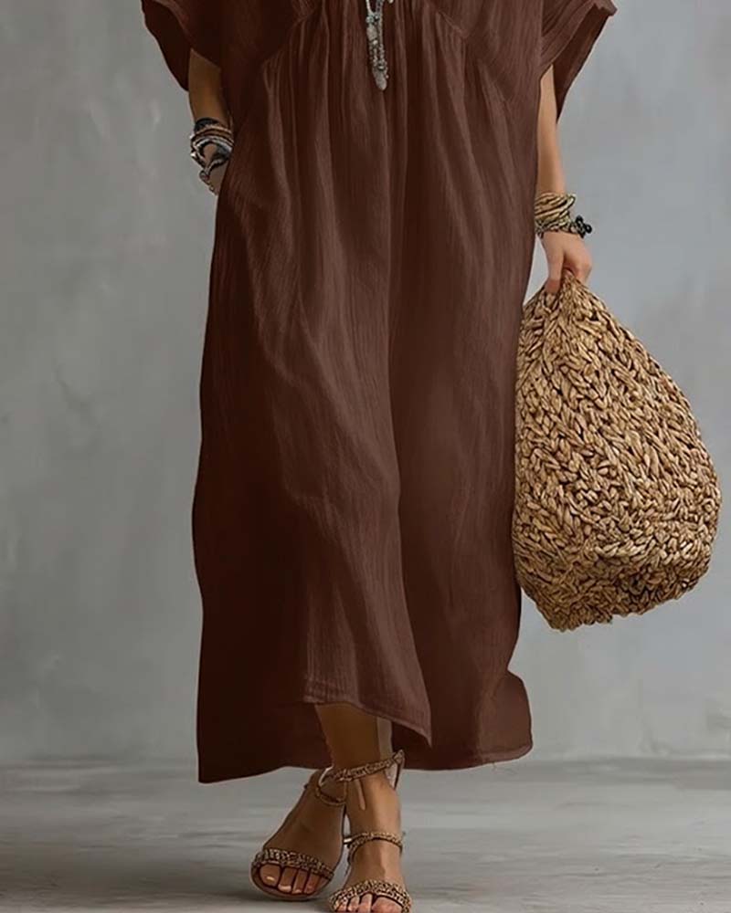 Robe Col En V Manches Chauve-Souris Évasée
