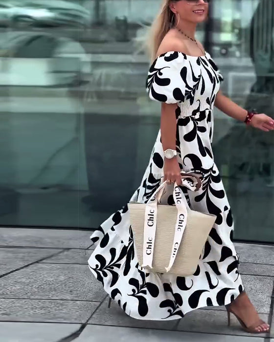 Robe Élégante Bardot Imprimée