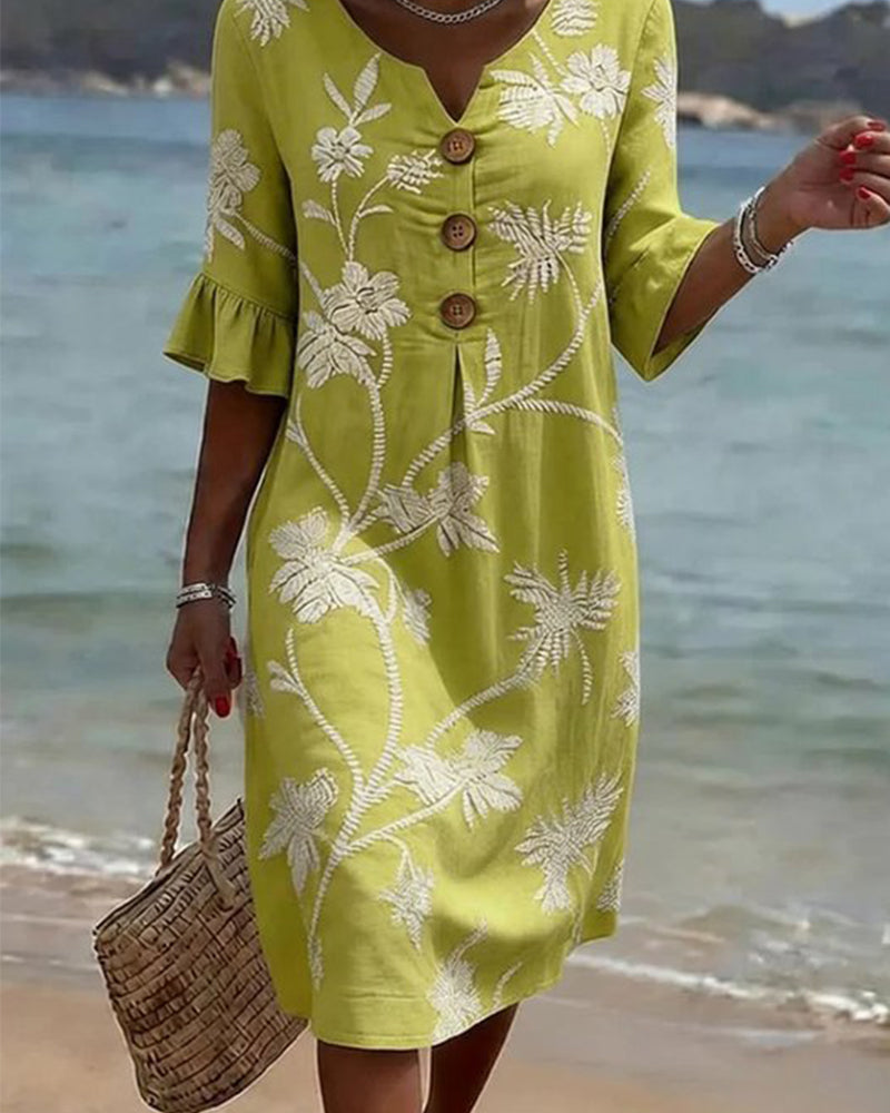 Robe Petite Col En V Volant Manche 3/4