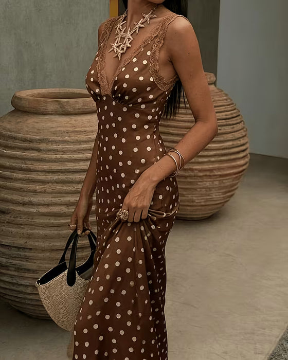 Robes Col V Polka Dot Dentelle Patchwork