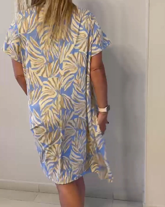 Robe Manche Courte Abstrait Imprimé Lâche