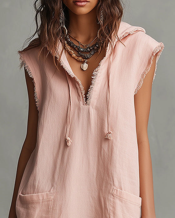 Robe Sans Manches À Capuche Courte