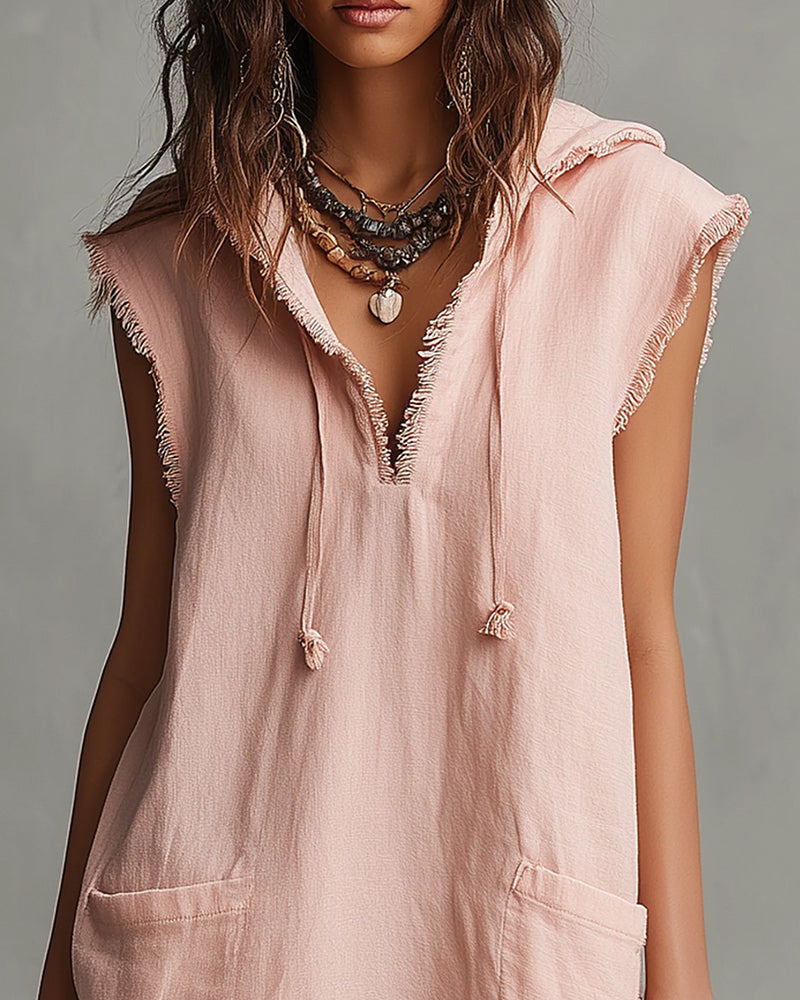 Robe Sans Manches À Capuche Courte