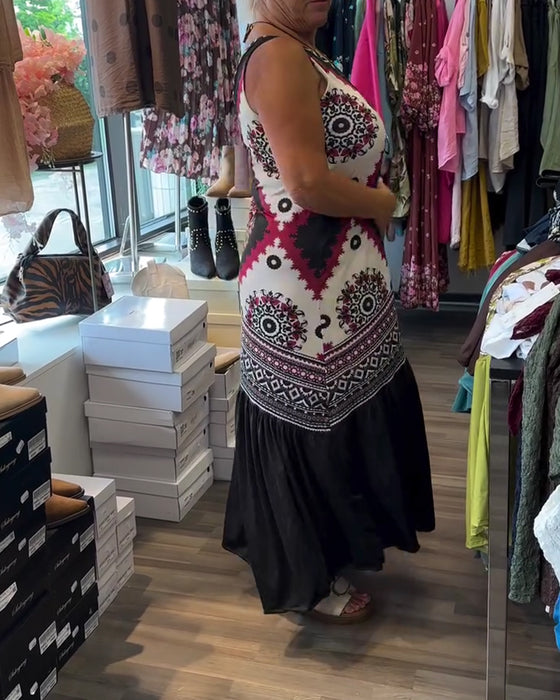 Robe Col V Sans Manches Jupe Ample