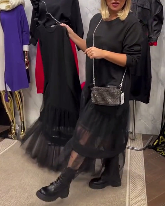 Robe Ample Unie À Empiècements En Résille