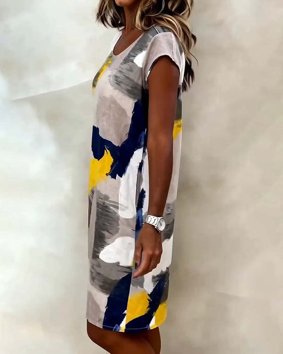 Robe Col Rond Tie-Dye Imprimé