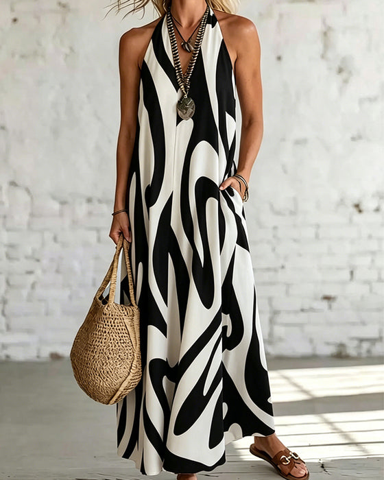 Robe Col V Sans Manches Motif Géométrique