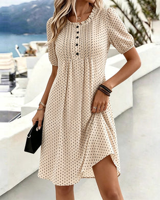 Robe Col Rond Polka Dot Volant