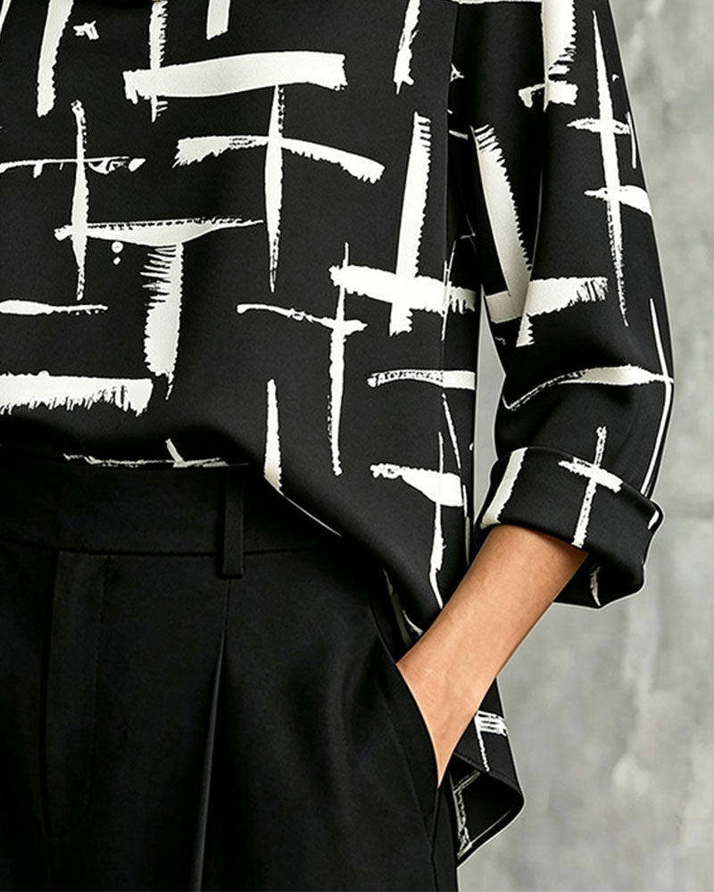 Blouse Col Drapé Mock Motif Croix