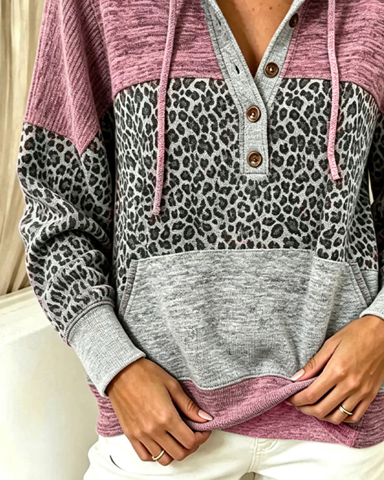 Hoodie Léopard Bloc De Couleur Cordon