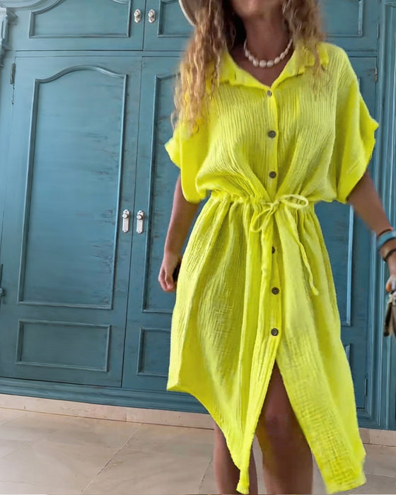 Robe Décontractée Uni À Cordon