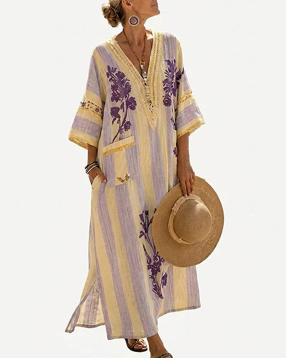 Robe Col V Rayure Fente