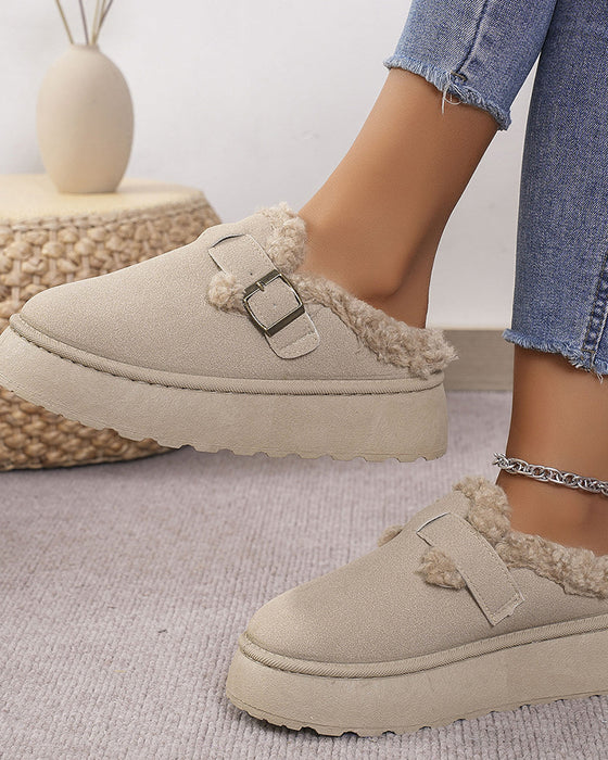 Chaussons chauds à semelle épaisse et boucle en peluche