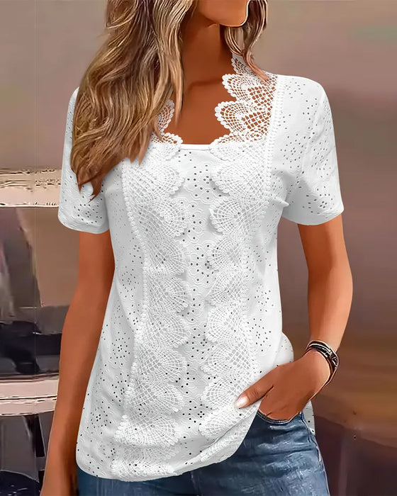 Blouse Unie Tendance Dentelle