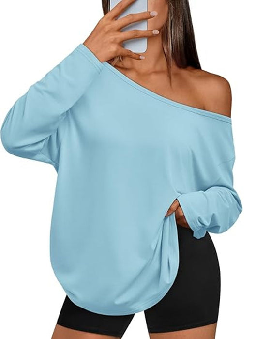 T-Shirt Une Épaule Unie Manches Longues