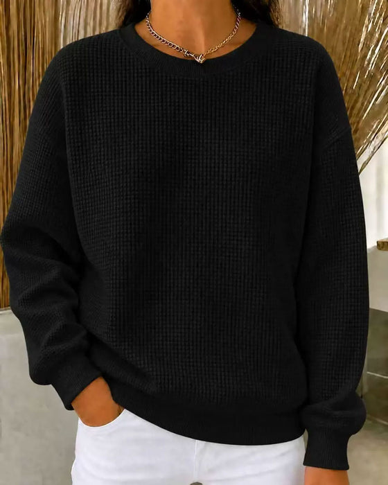 Haut Tricot Gaufré Unie Col Rond