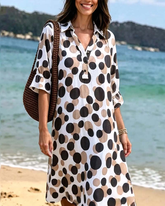 Robe À Pois Manches Mi-Longues