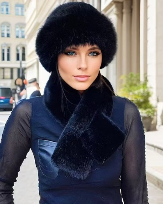 Bob En Fourrure Duveteux, Chapeau D’Hiver Chaud + Écharpe Assortie Offerte