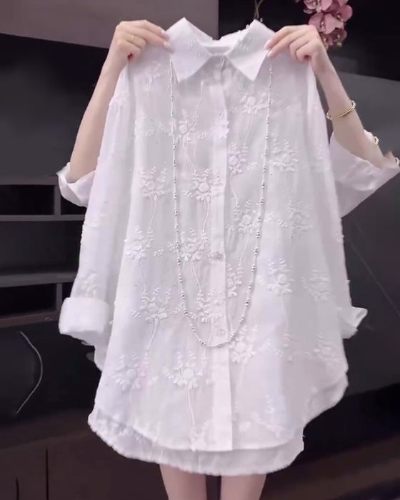 Chemise Uni Brodée Épaules Tombées
