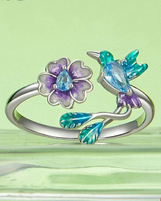 Bague Fleur & Oiseau Ajustable