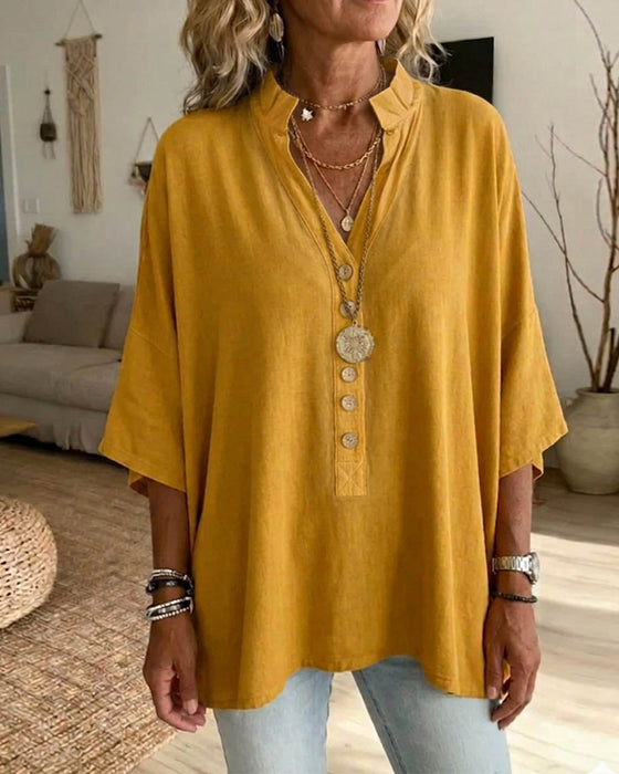 Blouse Unie Col V Manche Chauve-Souris