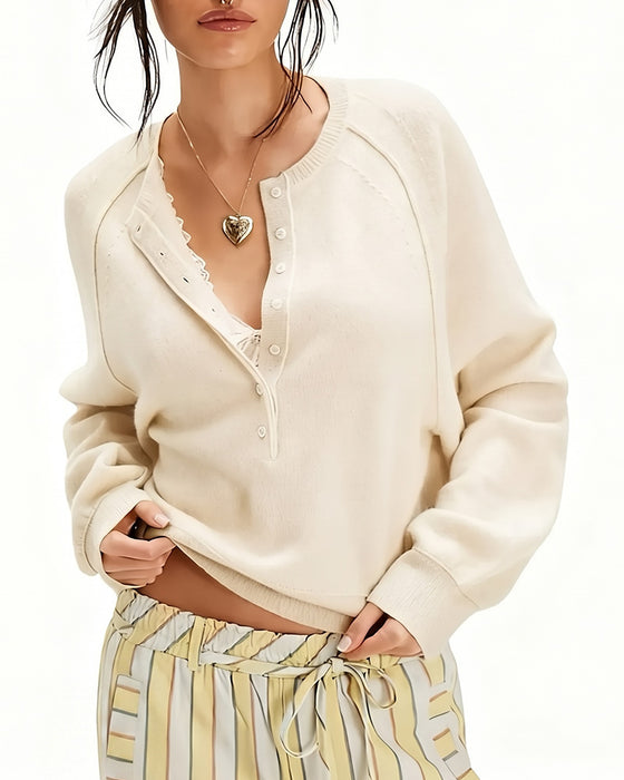 Pullover Col Henley Tricoté