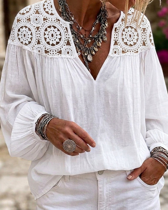 Blouse Manche Lanterne Dentelle Large