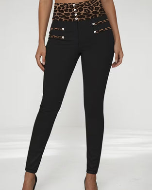 Pantalon Taille Haute Léopard Imprimé Serré Skinny