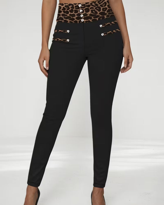 Pantalon Taille Haute Léopard Imprimé Serré Skinny