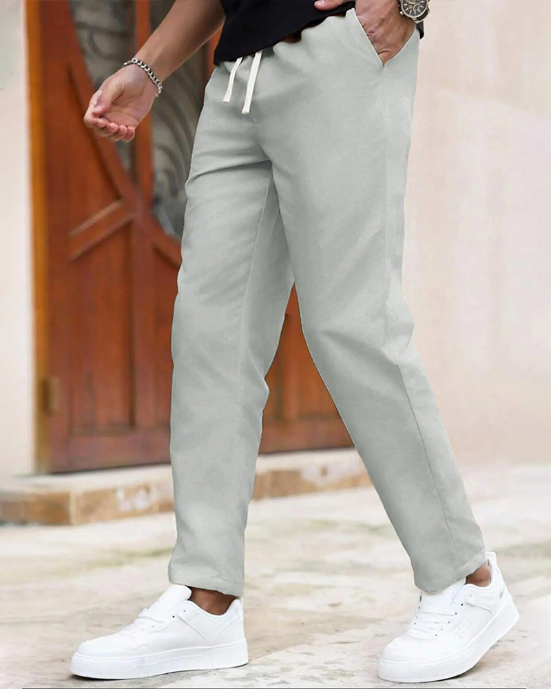 Pantalon Homme Unie Cordon De Serrage Slim Fit Court