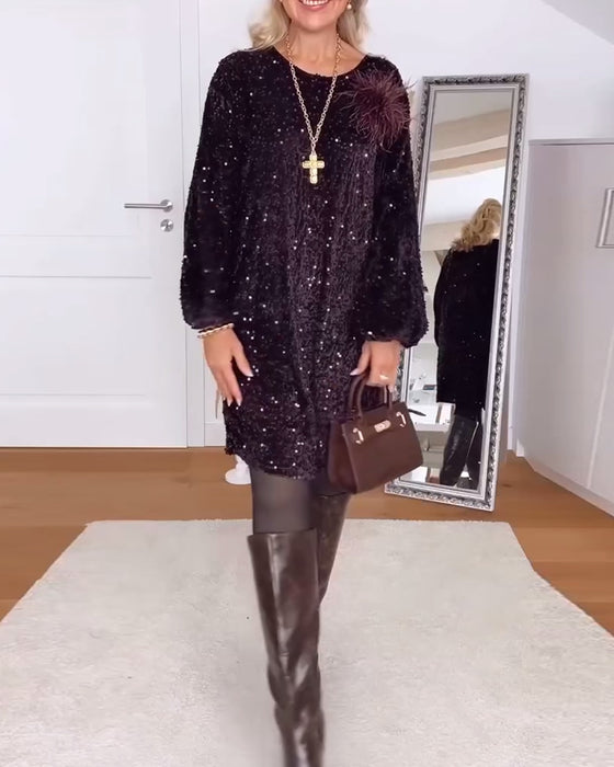 Manches Lanterne Lâche À Paillettes Robe