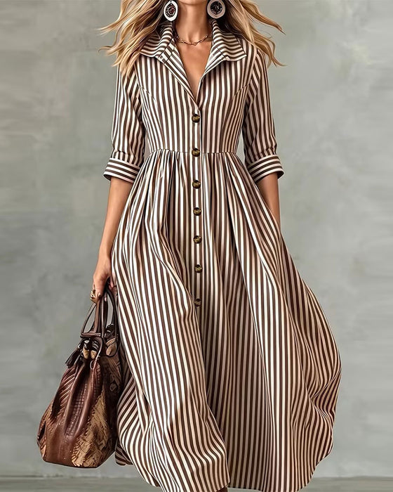 Robe Col Chemise Taille Rayée