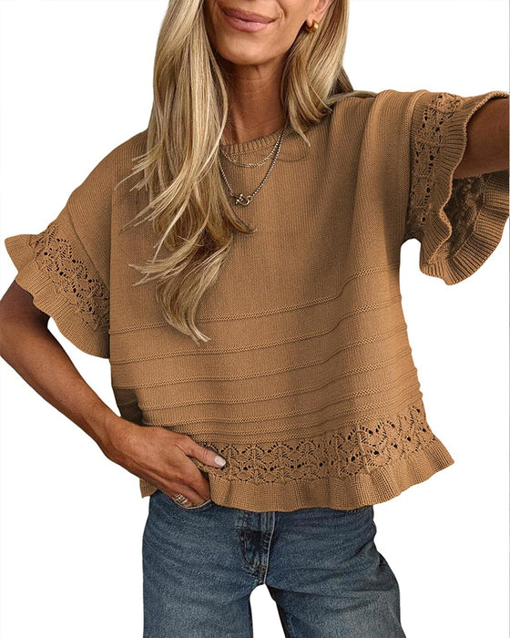 Blouse Col Rond Ourlet Volanté Découpe