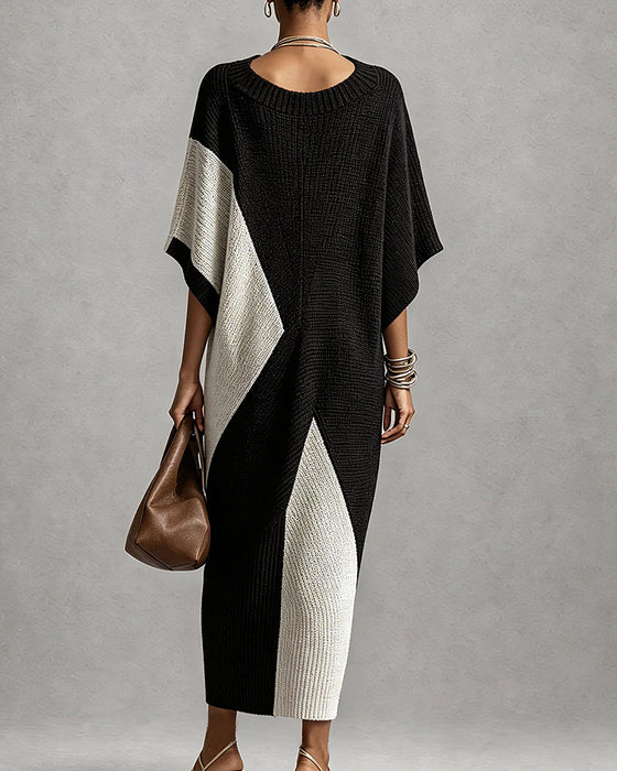 Robe Pullover Bloc De Couleur Col En V