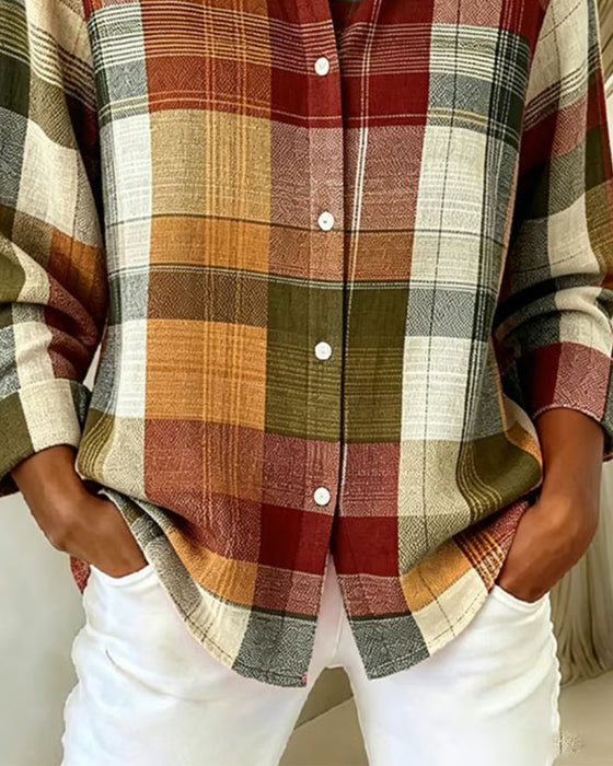 Chemise Carreau Contraste Couleur Fente Coupe Relax