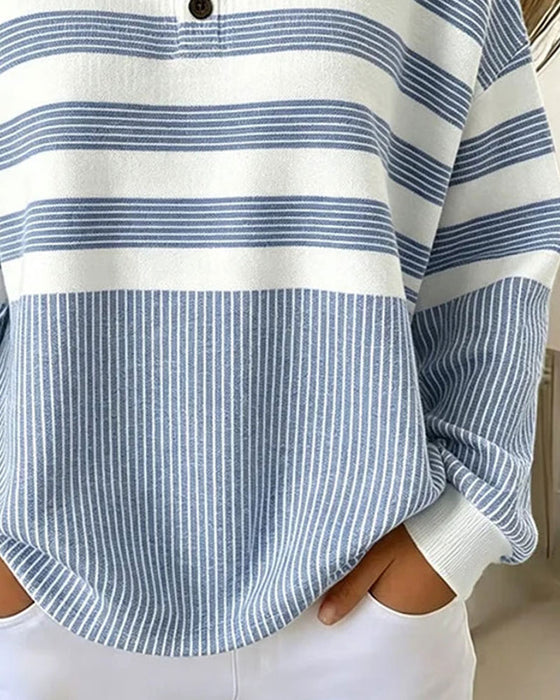 Sweatshirt Rayé Col Henley Manches Longues