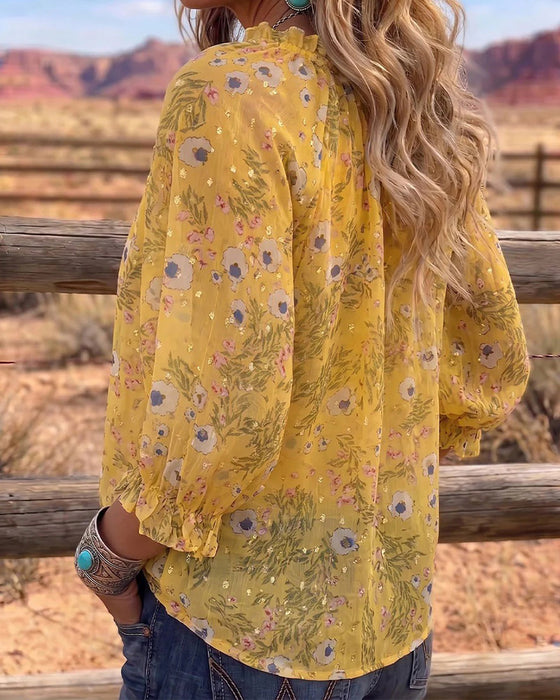 Blouse Décontractée Florale Attache